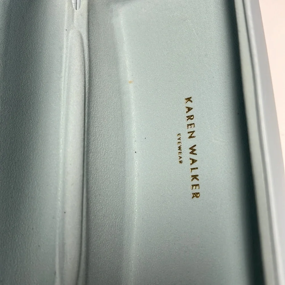 Karen Walker Light Blue Sunglasses Case with Gold Arrow Logo